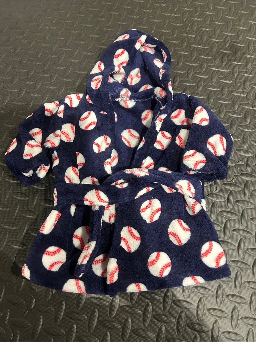 Luvable Friends Navy Baseball Print Hooded Plush Robe